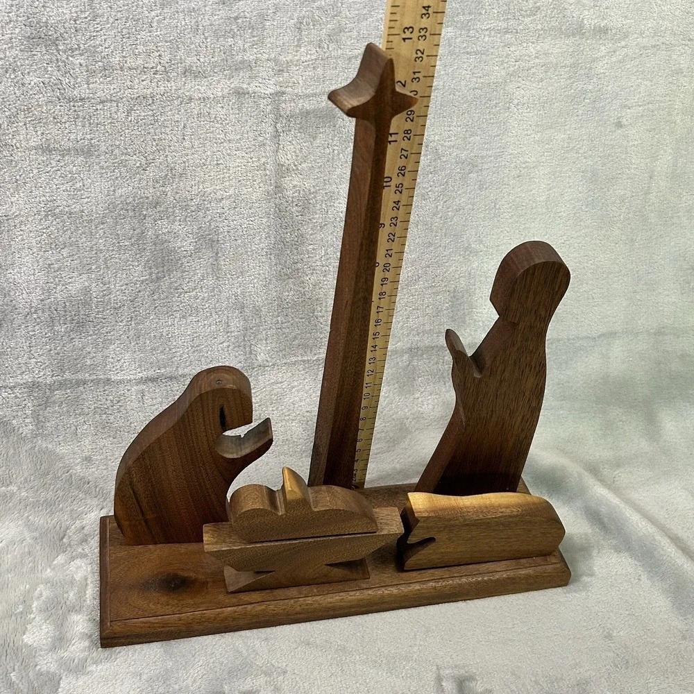 Carved Wood Modern Primitive Nativity Christmas‎ 6-piece Faceless Abstract